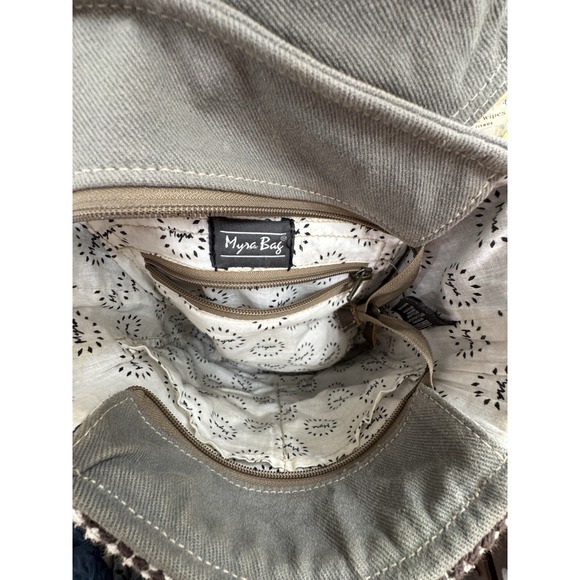 Myra Bag Convertible Crossbody Backpack Cow Hair On Hide Canvas Leather Strap - Picture 6 of 12